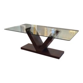 Custom Design V-Shape Base Wood + Glass Dining Table. Original Price: $2,500
