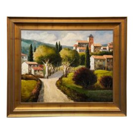 Tuscany Countryside Painting in Golden Custom Frame