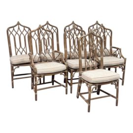 Vintage McGuire Furntiure Cathedral Dining Room Chairs, Set of Eight