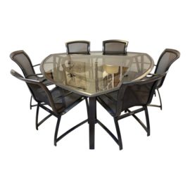 Brown Jordan Outdoor Dining Table + Six Chairs, Set. Original Price: $11,000