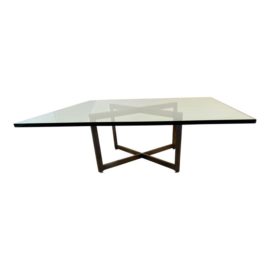 Vintage Brass X-Base Glass Coffee Table