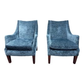 Lee Industries Teal Velvet Modern Wingback Chairs, a Pair. Original Price: $5,450