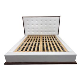 Modloft Ludlow Eastern King White Pelle + Walnut Bedframe. Original Price: $2,900