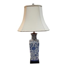Asian Style Blue + White Porcelain Table Lamp