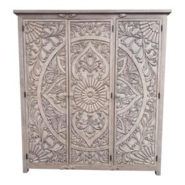 Sierra Living Carved Mandala Distressed White Armoire. Original Price: $3,600