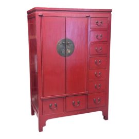 Authentic Asian China Red Wedding Armoire of Drawers