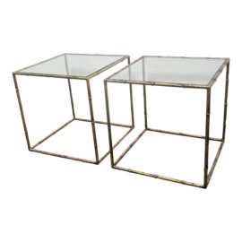 Sloan Miyasato Brass Faux Bamboo Side Tables, a Pair