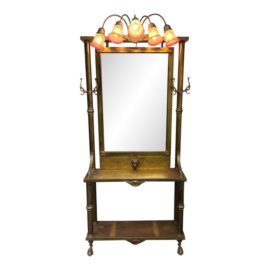 Circa 1970's Lighted + Brass Mirror Hall Entry Tree