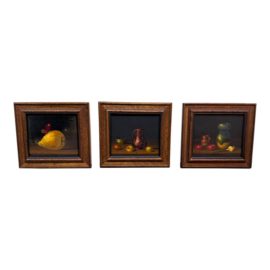 A.g. Signed Miniature Still Life Oil Paintings, Set of 3