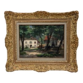 Charles Étienne Corpet Village Painting in Golden Frame