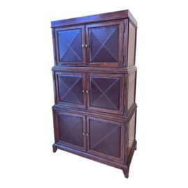 Bernhardt Three Piece Leather + Wood Cabinet