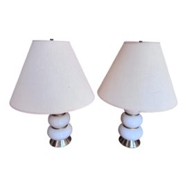 Mid 20th Century Navis and Smith Co. Ceramic + Brass Table Lamps, a Pair
