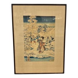 Utagawa Hiroshige Maids in a Snow Covered Garden Vintage Woodblock Print, Framed