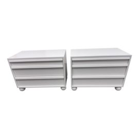 Custom Design White Finish Bun Footed Nightstands, a Pair