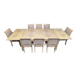Bau Furniture Post Modern Maple Finish Extension Dining Table + Eight Chairs, Set