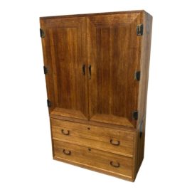 Antique Kiru Wood Japanese Two Piece Tansu/Armoire