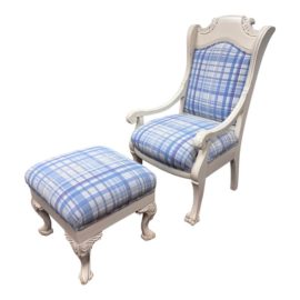 Vintage Shabby Chic Arm Chair + Ottoman, Set