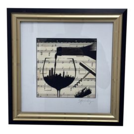 Signed Artwork Unknown Bay Area Artist Wine, Jazz and the Sf Skyline