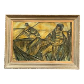 Circa 1966 Moshe Katz Fisherman '66 Original Oil Painting
