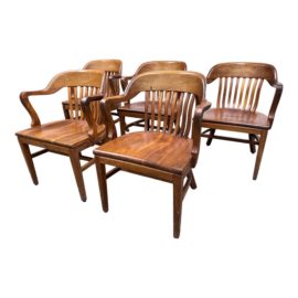 Vintage Walnut Bankers Chairs, Set of Five