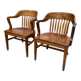 Vintage Walnut Banker's Chairs, a Pair