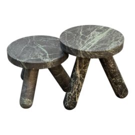 Evan Jerry of Studio Anansi for Cb2 Jaxx Round Green Marble Small + Tall Side Tables, Two Piece. Original Price: $1,100