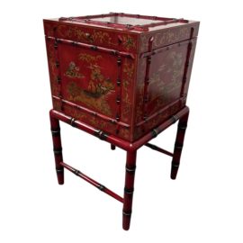 Late 20th Century Theodore Alexander Designed Faux Bamboo Chinoiserie Decorated Flip Top Box Table File Cabinet. Original Price: $1,500
