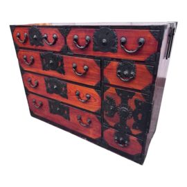 Japanese Meiji Period Wood Sendai Tansu, Red