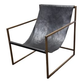 Garde Furntiure Low Slung Brass Frame + Leather Seat Chair. Original Price: $5,500