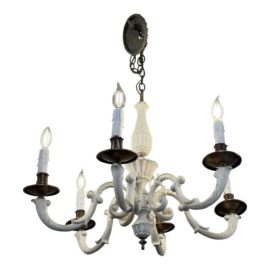 Vintage Carved Wood White Chandelier