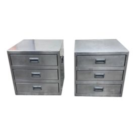 Timothy Oulton Stonyhust Steel Lamp Tables, Pair. Original Price: $7,600