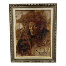 Vintage Original Painting Tribal Western Scene, Signed + Dated 1980