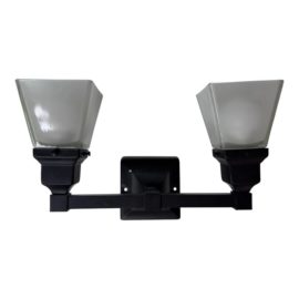 Double Headed Iron + Frosted Glass Wall Sconce