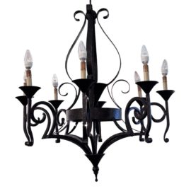 Attributed to Paul Ferrante Scrolled Iron Eight-Arm Chandelier