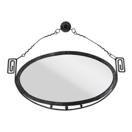 In the Style of Edgar Brandt One-Of-One Etched Metal Oval Wall Mirror, Vintage