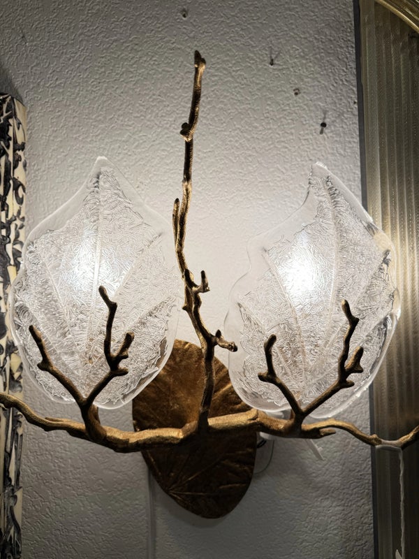 貴重■Serip社製■マリオ・J・ピレス■ブロンズ×クリスタル■シャンデリア■ Serip Mario J Pires Outono Ficus Glass + Gilt Double Bulb Sconce
