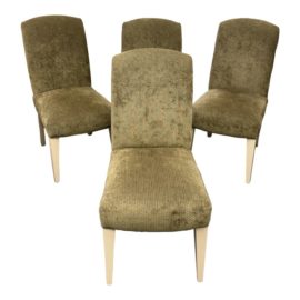 Crate & Barrel Olive Green Chenille Chairs, Set of Four