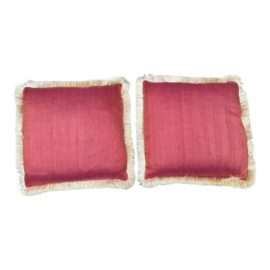 Custom Fringed Silk Shantung Decor Pillows, a Pair