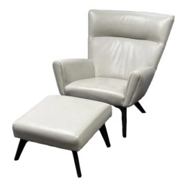 Room & Board Boden Vento Gray Leather Lounge Chair + Ottoman, Set. Original Price: $4,200