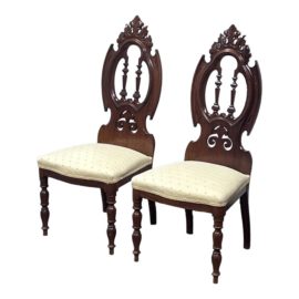 Antique Gothic Walnut Butler's Chairs, Pair