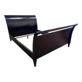 Barbara Barry for Baker Furniture Modern Regency Mahogany Queen Size Sleigh Bed Frame. Original Price: $6,877