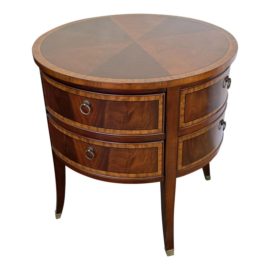 Ethan Allen Osborne Sunburst Two Drawer Round End Table. Original Price: $1,889