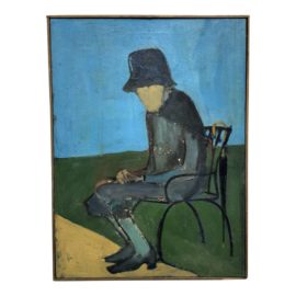 Custom Art Work, Signed by Artist Back Person on a Park Bench