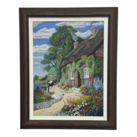 Garden Cottage Acrylic on Canvas Artwork, Artist Unknown