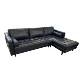 Article Sven Oxford Blue Leather Sectional + Right Chaise. Original Price: $2,700