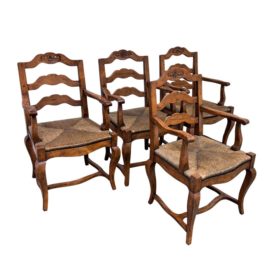 Guy Chaddock French Provençal Rush Seat Dining Arm Chairs, Set of Four