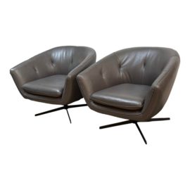 Scandinavian Design Furniture Rory Leather Swivel Chairs, a Pair. Original Price: $1,800