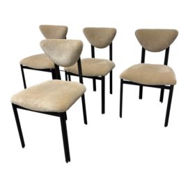 NEW Custom Design Almond Mohair + Blackened Wood Dining Room Chairs, Set of Four. Original Price: $4,200