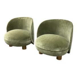 NEW Custom Design Moss Green Mohair Lounge Chairs, a Pair. Original Price: $4,150