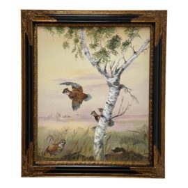 Birds on a White Birch Tree, Framed Artist Unknown